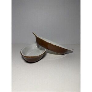 Set of 2 VTG Hall USA 527 White/Brown Au Gratin 8”x4" Stoneware Baking Dish